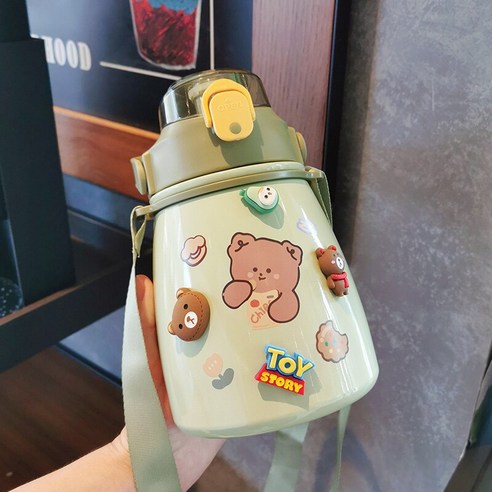 smy보온병 컵 여성 고가 물 컵 대용량 어린이 학생 주전자 밀짚 컵 휴대용 인터넷 연예인 큰 배꼽 컵, 색깔16, 하나