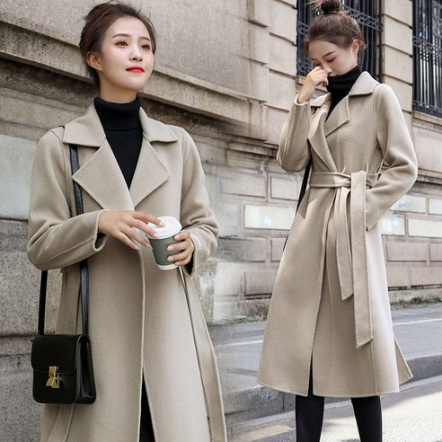 가을 겨울 모직 코트 여자 미디엄 롱 기장 루즈핏