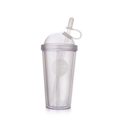 다국적11oz/320ml 다색 이중 플라스틱 빨대 물컵 수행컵 커피 음료 선물 컵, 백색, 320ML