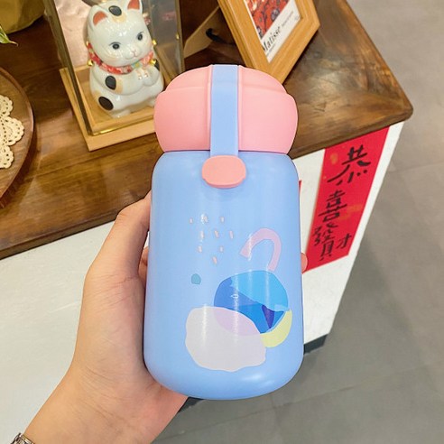 작은 신선한 휴대용 보온병 컵 304 스테인레스 스틸 마시는 컵 야외 물 컵 심장 휴대용 한국어 버전, 업그레이드 된 핑크 뚜껑 350ml, {"패션의류/잡화 사이즈":"싱글 컵"}