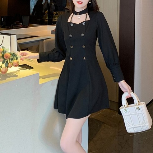 블링앤수 여성 캐주얼 스퀘어넥 기본핏 미니 원피스 KZZ581