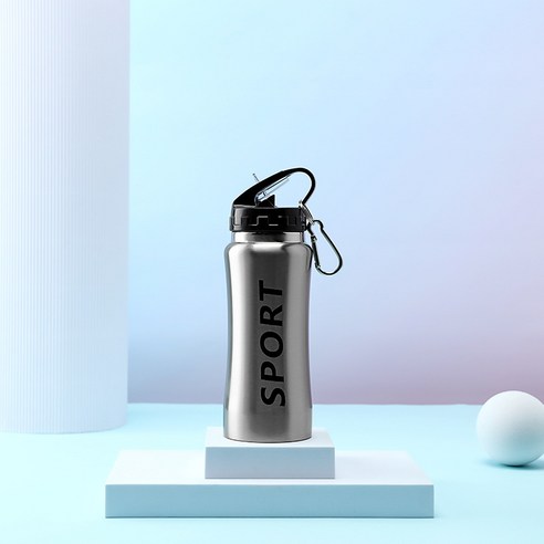 KORELAN스테인리스강 휴대용 운동 주전자 벨트 빨대 750ml 야외 여행 휴대용 보온컵, 청색, 600ml