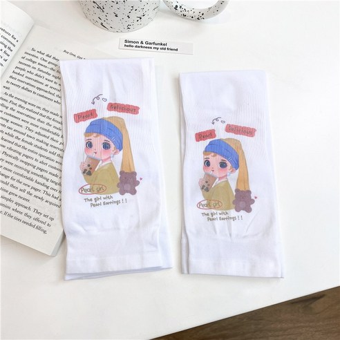 DFMEI 소매커버 과일캐릭터 선 글러브녀 얇은 아웃도어 쿨링 슬리브, DFMEI 심리스-펄 밀크티