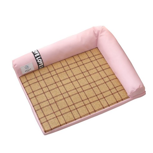 유스너그 강아지 고양이 여름용 대나무 돗자리 침대, 핑크