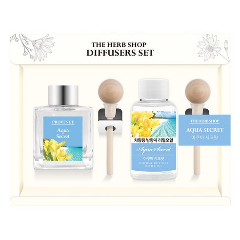 더허브샵 차량용 디퓨져 본품 50ml + 리필 50ml 선물세트, 아쿠아시크릿, 1세트