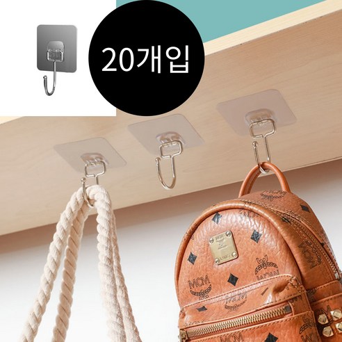미리안 무타공 접착식 24KG 하중 벽걸이후크, 20개