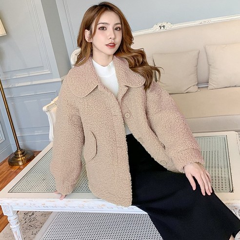 Mao새로운 밍크 양털 코트 여성 중반 길이 짧은 느슨한 한국어 스타일 가을 겨울 두꺼운 여성 모직 코트
