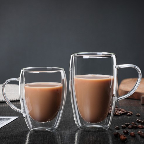 커피잔 이중 내열 유리컵 창의 단열수 컵 냉음료 우유컵 주스컵 머그컵, 더블 컵 450ml, 규격 없음