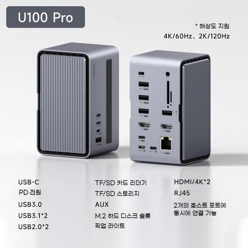 맥미니m2 M.2 NVMe 4K HDMI USB C타입 맥북 맥미니 도킹스테이션, U100 울트라