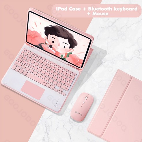 아이패드 에어 4 10.9''2020 하이엔드 무선 블루투스 키보드 케이스 터치 + 마우스, 핑크, ipad Air 4 10.9 2020