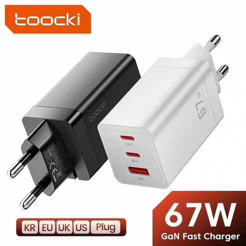 Toocki GaN USB C 타입 고속 충전기 15 14 13 12 프로 맥북용 65W QC4.0 PD 3.0 45W 67W, 8.KR White 67W, 1개