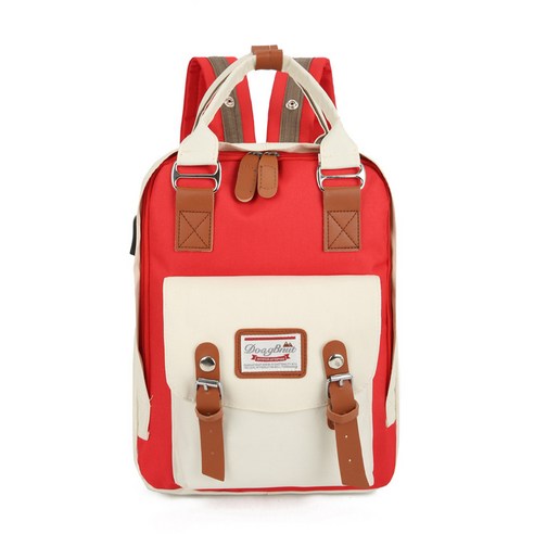 새로운 귀여운 바람 여성 등산 배낭 나일론 천 배낭 내마 모성 30L, Red+White