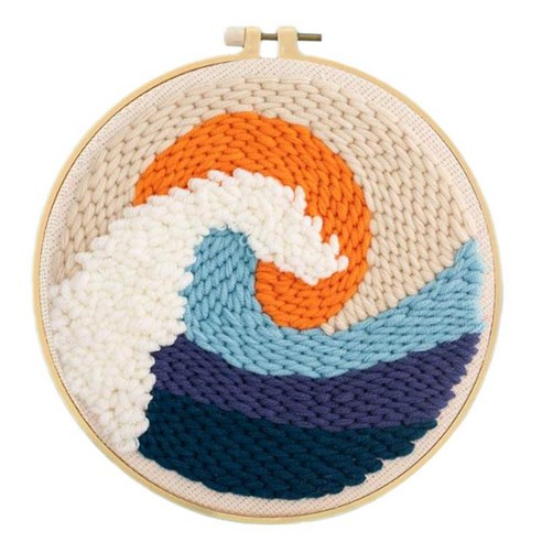 펀치세트(풍경) DIY 공예 뜨개질 펀치자수세트, 바다 웨이브, 20cm, 코튼
