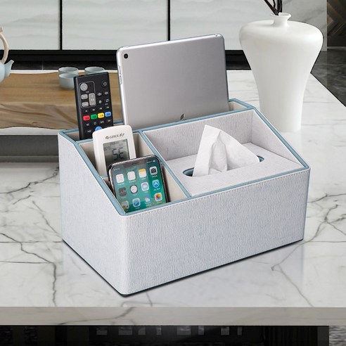 DFMEI AKBK 가죽 티슈 상자 거실 가정용 냅킨 종이 상자 화장실 다기능 커피 테이블 원격 제어 보관 상자, 업그레이드 버전 - 밝은 회색 껍질 패턴