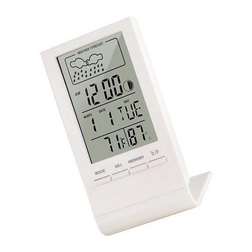 현대 디지털 방식으로 자명종 온도 습도 실내 옥외 온도계, 하얀, ABS