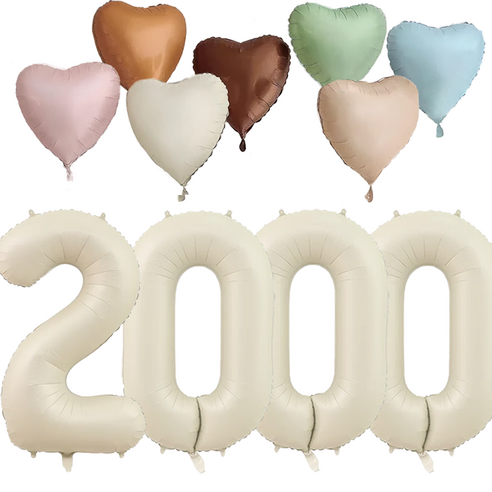 파파 파티 크림 하트 대형 숫자 기념일 생일 풍선 세트, 1세트, 크림 2000 + 하트7종
