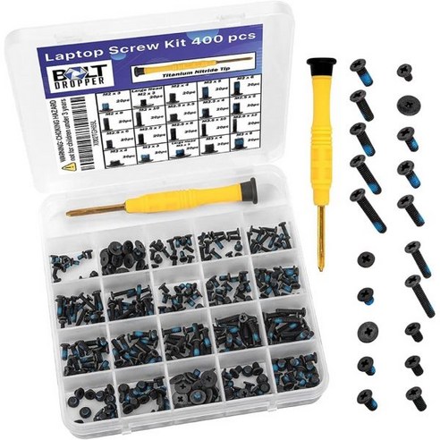 BOLT DROPPER 400pcs 블루 나이록 포함 노트북 나사 20사이즈 티타늄 질화물 드라이버 컴퓨터 키트 세트 하드 드라이브 SSD 마더보드 팬 전력 그래픽용 전자 수리