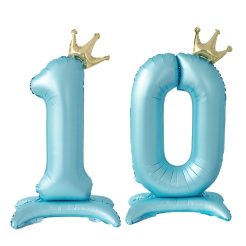 올리브파티 생일 스탠딩 왕관 은박 숫자 풍선 블루, 숫자10, 1개