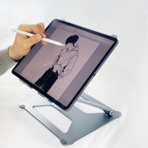 지바 알루미늄 아이패드 필기 거치대 2단 태블릿 갤럭시탭S7+ 프로12.9 받침대 드로잉 책상 그림, 스페이스그레이
