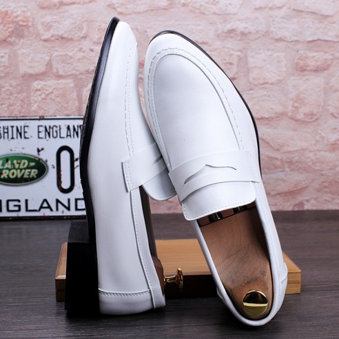 가을 흰색 가죽 신발 남성 통기성 피트 한국 버전 게으른 페달 캐주얼 신발 영국 뾰족한 웨딩 신랑 신발