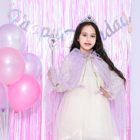 [피앤비유니티] 생일포토존 풍선세트 22종, 20)포토존세트-공주코스튬6종-보라(망토포함)
