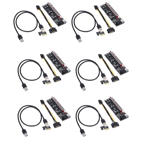 Retemporel 6개 VER009S 플러스 PCI-E 라이저 카드 PCI Express 1X - 16X 어댑터 USB 3.0 케이블 SATA-광업용 6Pin 전원 포함, 1