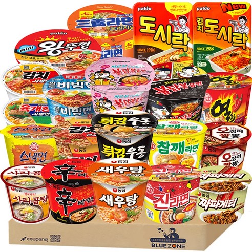 [블루존] 컵라면 용기 20종 (불닭+까르보불닭+신+진+짜파+팔도비빔+새우탕+사리곰탕+김치+튀김+스낵+열+김치사발+육사발+도시락+김치도시락+참깨... 