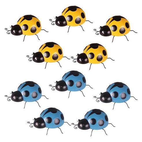 Ursmart 10Pcs 미니 금속 무당 벌레 장식품, 옐로우 블루, 10cm, 철