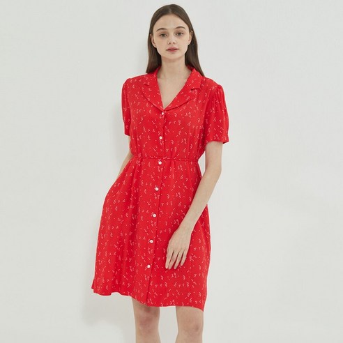 마나비스세븐 Heart Collar Shirt Dress Red