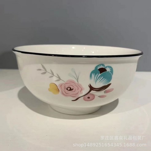 KORELAN6인치 도자기 라면 그릇용 재료 북유럽풍 흑선 도자기 그릇 라면 그릇 로고 가능, 봄이 따뜻하고 꽃이 피다, 6인치 유럽식 그릇 60개씩