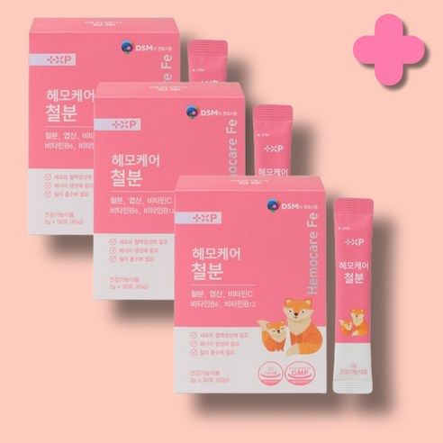 여성 식물성 리포퍼 철분 빈혈에 좋은 변비없는 헤모철분 영양제 엽산 비타민C함유된 맛있는 분말, 3개, 30회분