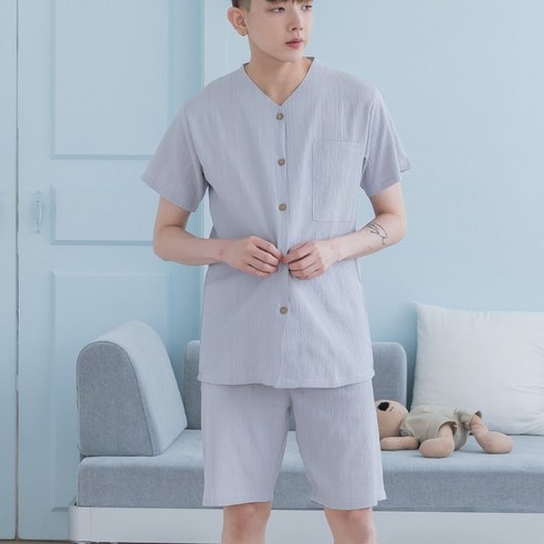 코튼원 인견 쉬폰 남성잠옷 반팔 상하세트