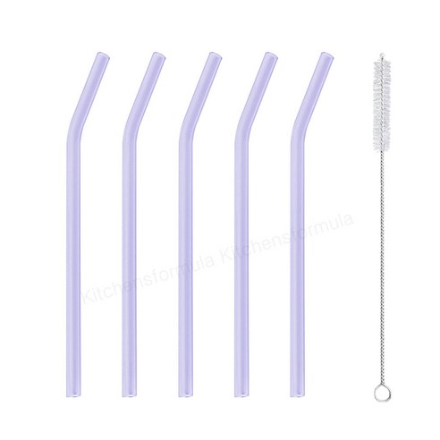 브띠에 커브형 내열유리 빨대+세척솔, 퍼플 5p + 세척솔 1p, 1개
