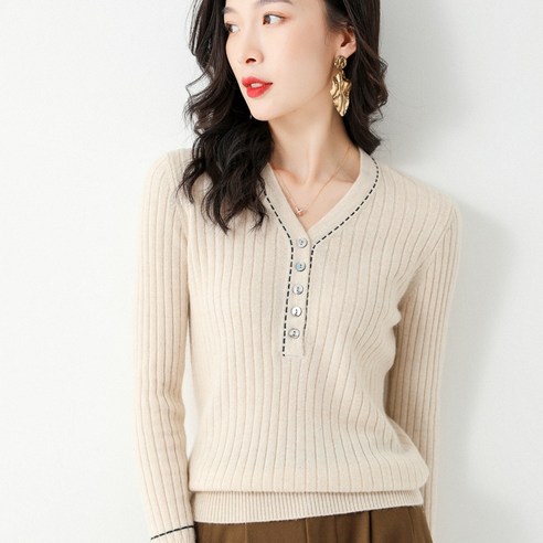 Mao울 혼합 가을 겨울 새로운 여성의 닫기 피팅 VNeck 컬러 스타일의 짧은 기본 스웨터 스웨터