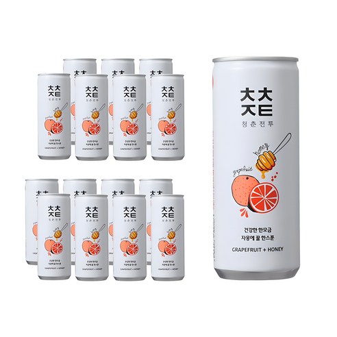 청춘전투 자몽에 꿀 한스푼 탄산음료, 240ml, 16개