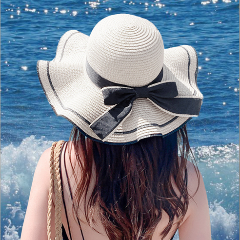 보보니 챙넓은 여름 바캉스 리본 밀짚 모자