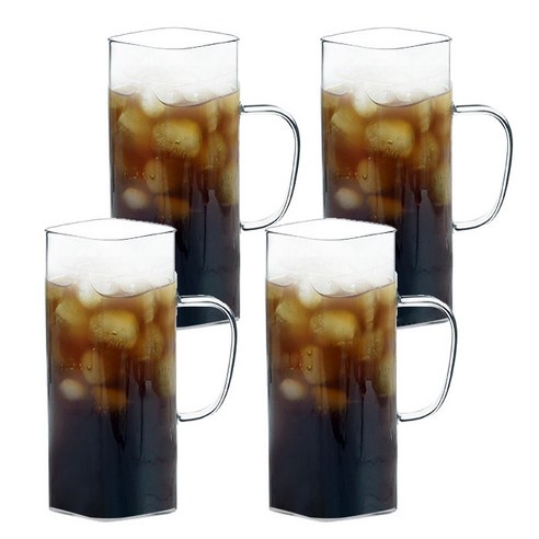 감성 홈카페 사각글라스 내열유리컵 사각컵, 사각머그 400ml, 4개