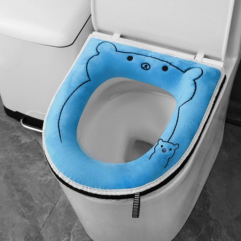 화장실 좌석 쿠션 사계절 보편적 인 두꺼운 지퍼, Mengmeng 곰 (블루) 1 팩