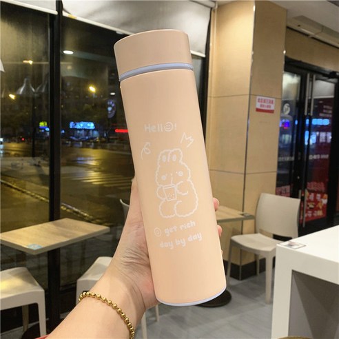 간단한 보온병 컵 진공 스트레이트 바디 자동차 물 컵 남성과 여성 비즈니스 차 컵 휴대용 컵 차 구획, 핑크-450ml 1718, 싱글 컵