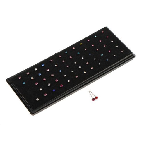 60 pcs 코 스터드 링 핀 박스 세트 316l 스테인레스 스틸 크리스탈 코 바디 피어싱 남성 여성용