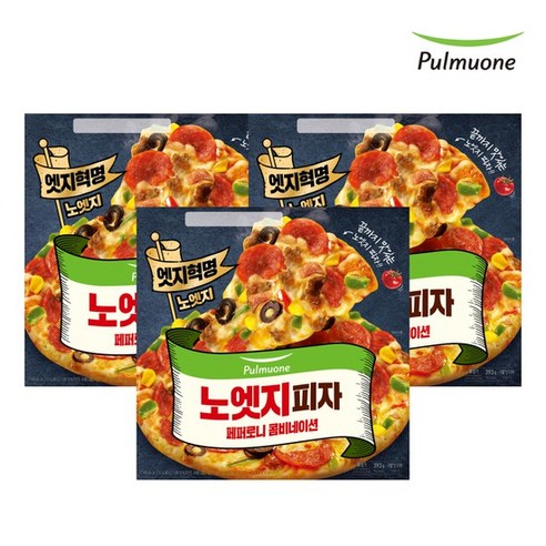 [풀무원]노엣지 꽉찬토핑 피자 페퍼로니콤비네이션x3판세트, 388g, 1세트