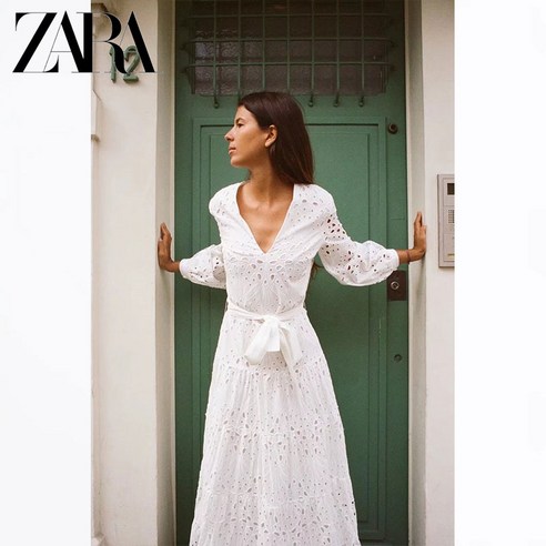 세련된 여름 룩을 완성시킬 ZARA 자라 펀칭 자수 리본 롱원피스