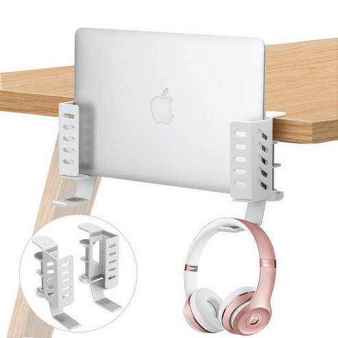 No Drill Desk Side Laptop Mount Hanging Laptop Holder Clamp on Desk Side Storage Organizer, White
