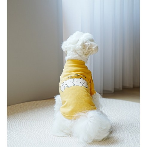 멍냥부띠크 강아지 곰돌이 티셔츠 실내복, 옐로우, 1개