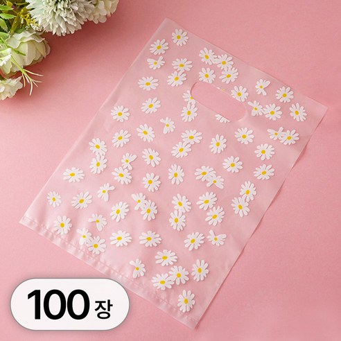 투데이리빙 100장 세트 구디백 손잡이 선물 봉투 비닐 보자기 간식 포장 꾸러미 단체 행사 답례품 생일 이벤트 기프트백 캐릭터 포장지, R98556A(데이지, 100개
