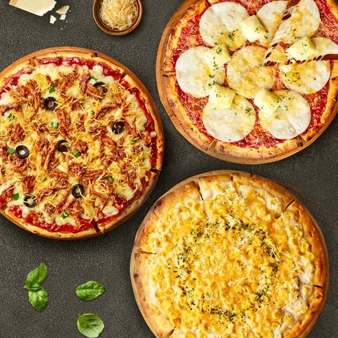 애슐리 치즈쏙쏙도우 피자 3판 (트리플치즈+바비큐치킨+스위트콘앤치즈)