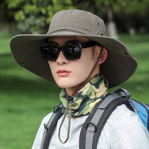 【등산모】낚시 모자 남자 태양 모자 여름 야외 모자 큰 브림 낚시 통기성 어부 모자 등산 모자, 녹색