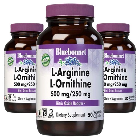 블루보넷 L-아르기닌 500mg L-오르니틴 250mg 베지터블 캡슐, 50개입, 3개, 50정