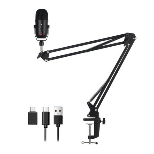 Xzante USB 컴퓨터 콘덴서 마이크 플러그 앤 플레이 카디오이드 음성 픽업 조정 가능한 암 브래킷 포함 게임 유튜브 등, 검은 색