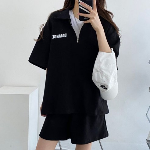 여성 여름 루즈핏 반팔 트레이닝복 세트